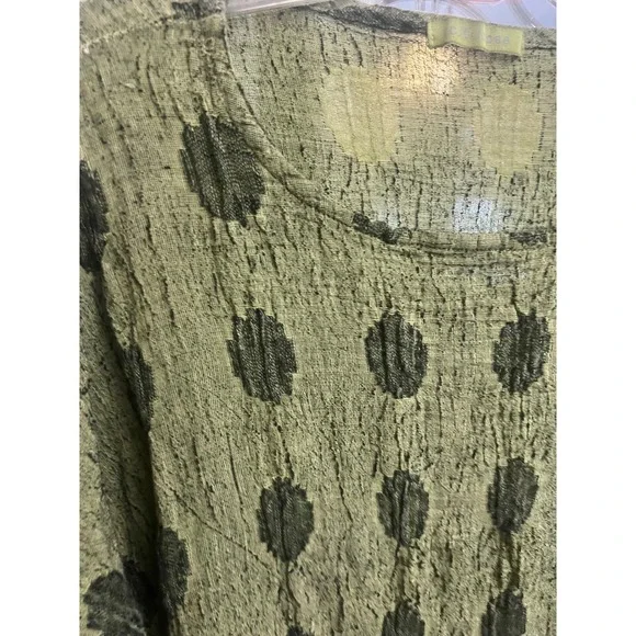 Cut Loose Linen Blend Polka Dot Tunic Top Green Lagenlook OS Hippie.     X - Picture 5 of 7